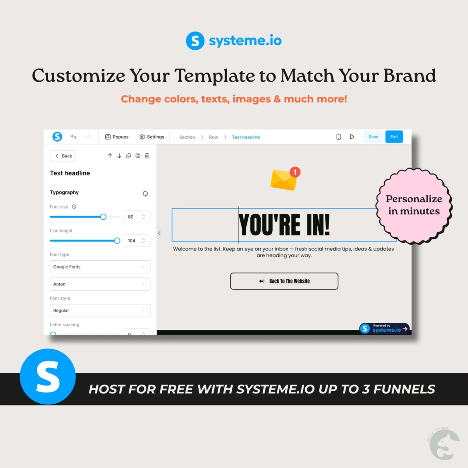 Customize the funnel in Systeme.io
