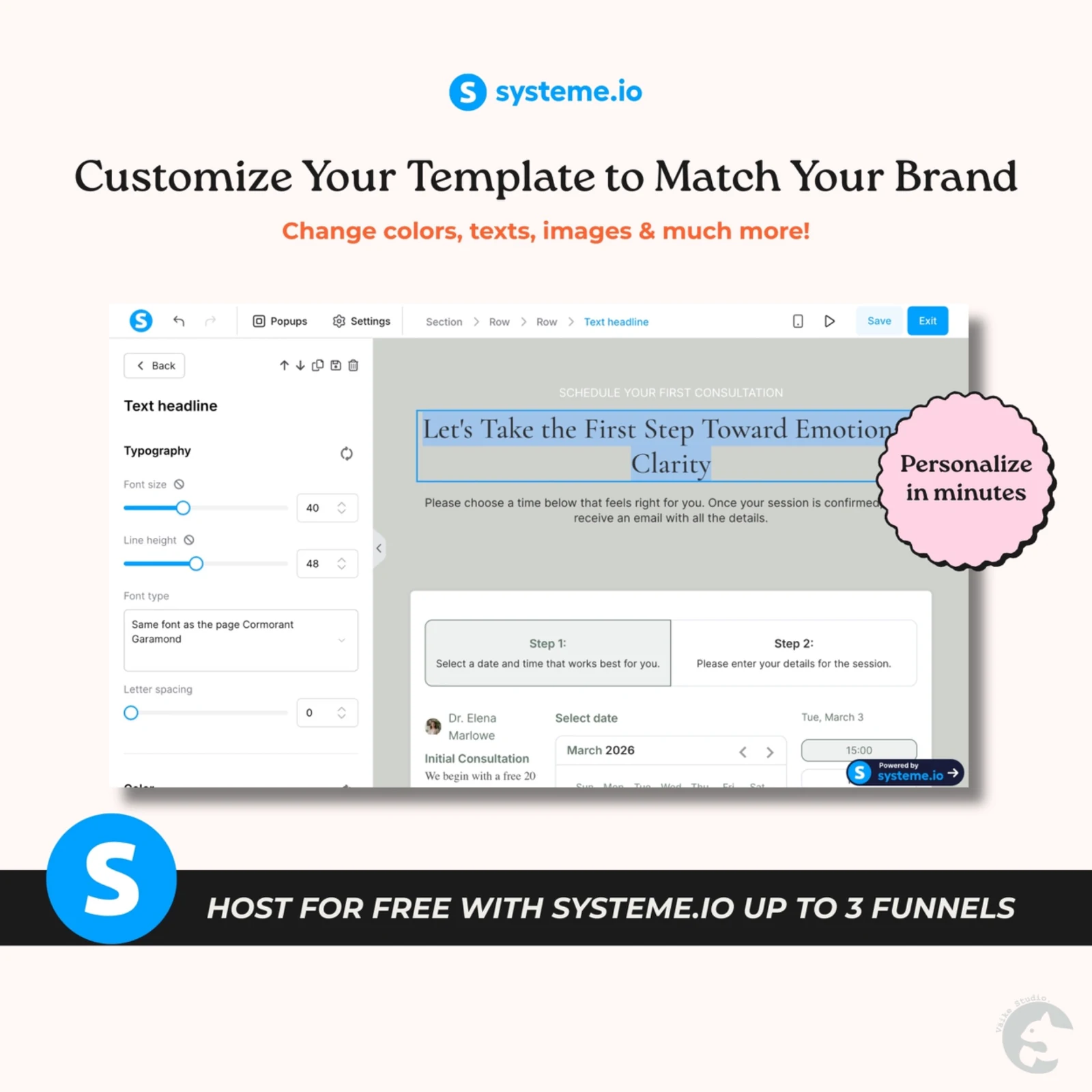 Customize the template in Systeme.io