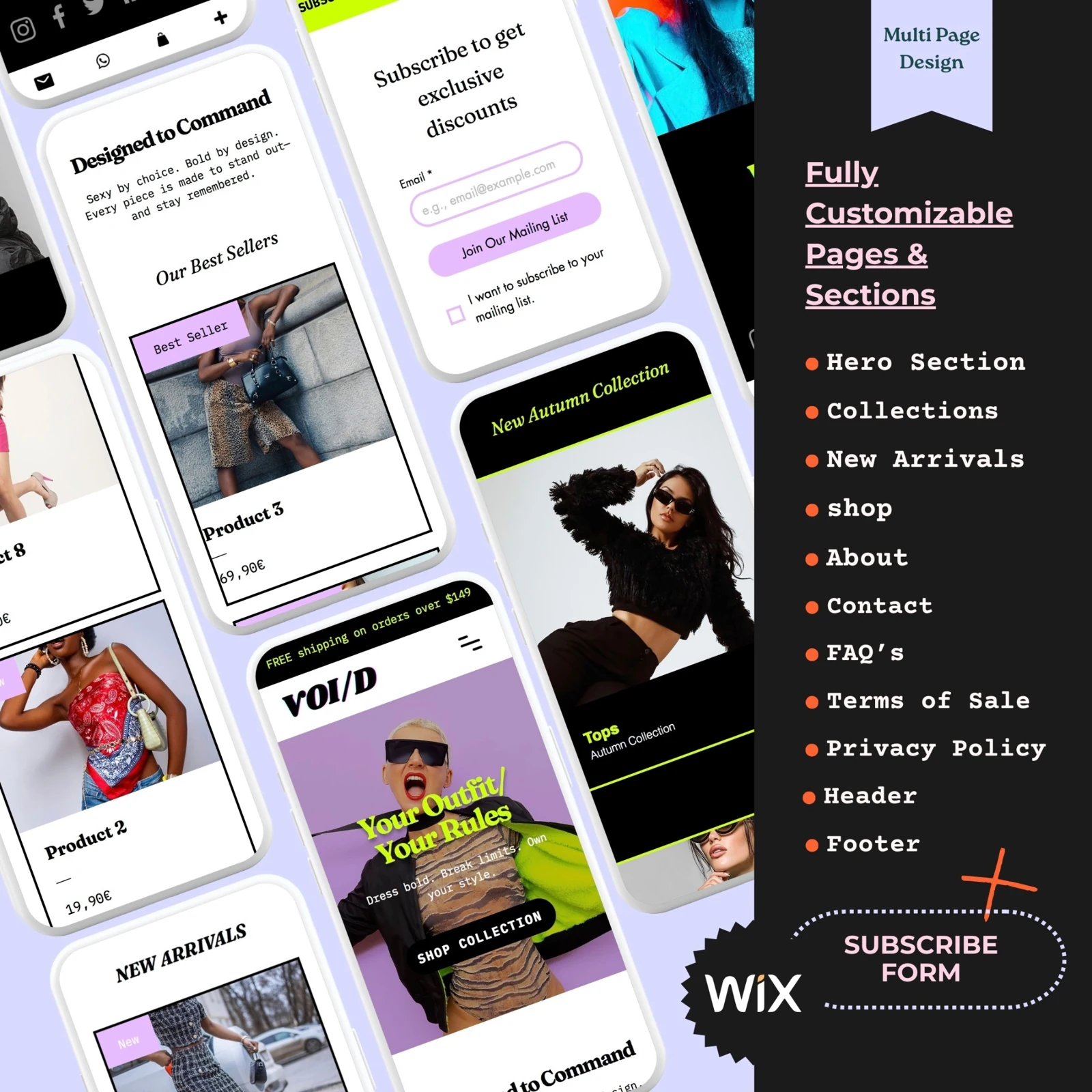 Included website pages and sections