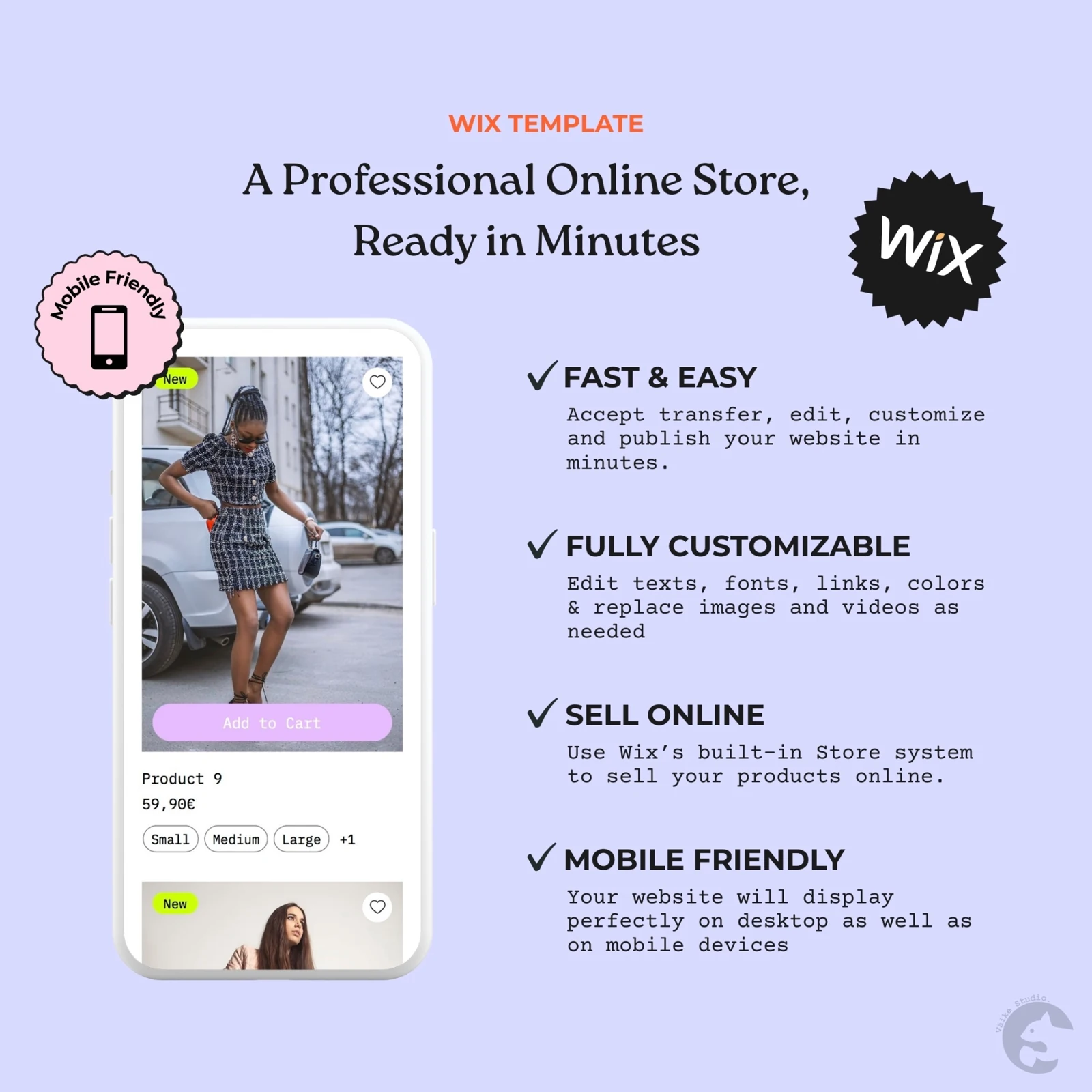 Wix online store template features