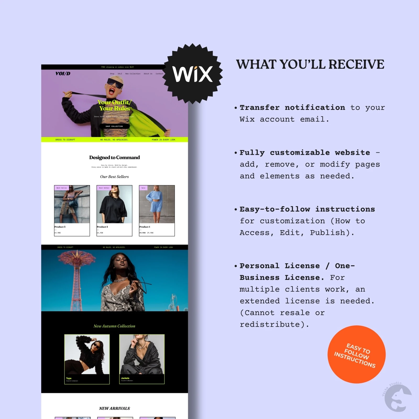 What you receive with your Wix template