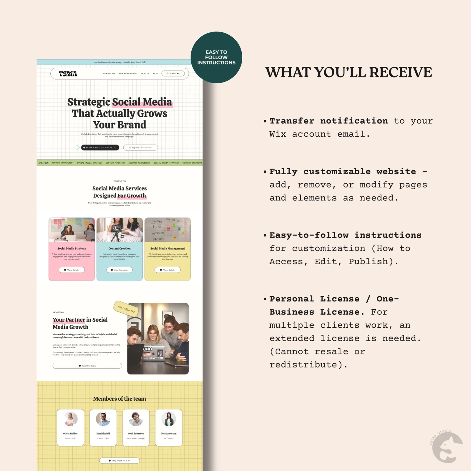 What you receive with your Wix template