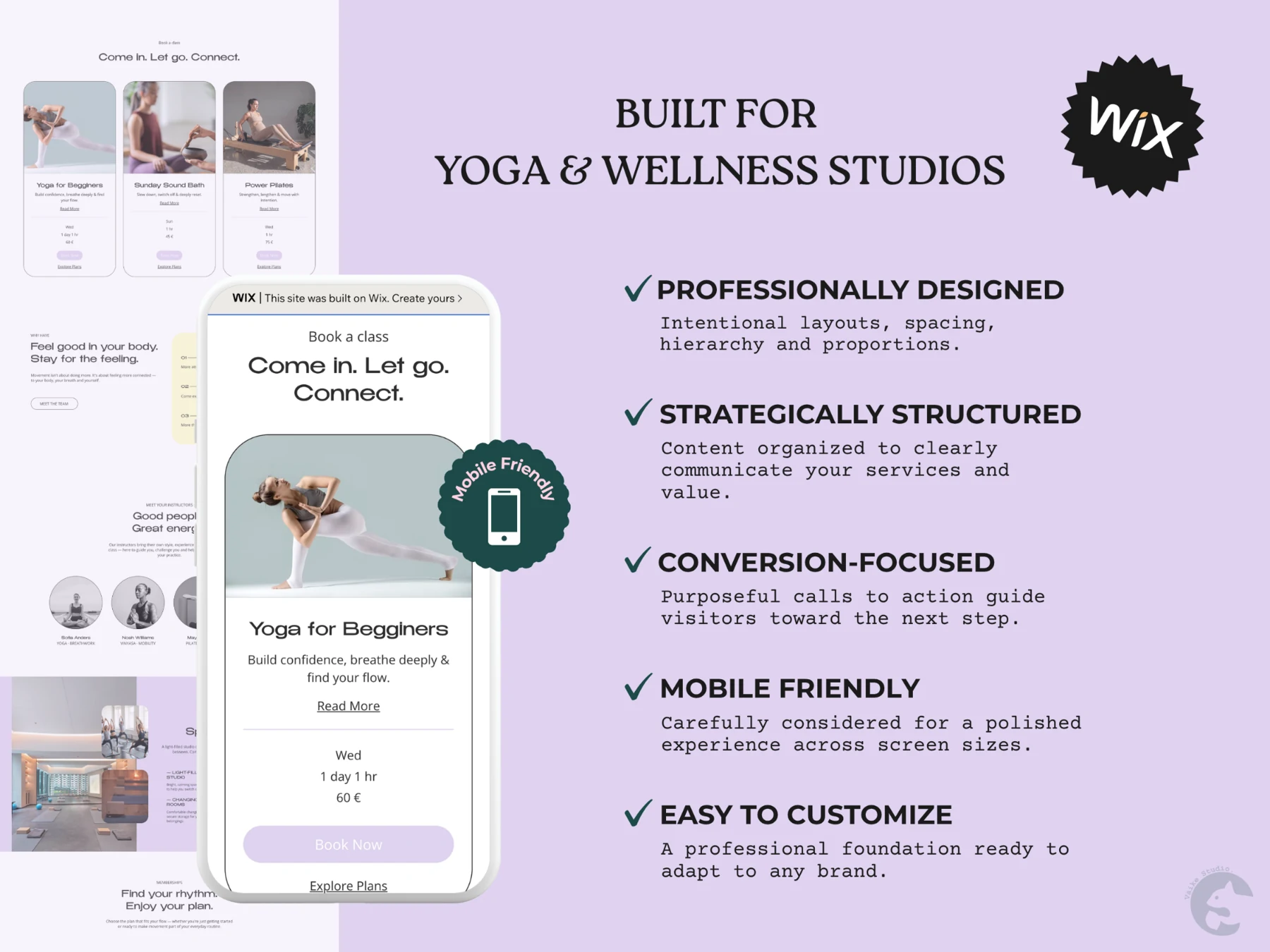 Yoga and wellness website features